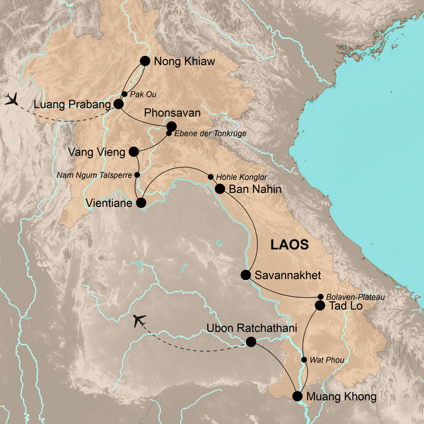 Reiseroute Laos
